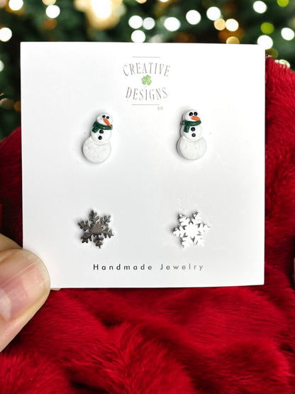 Snowman & Snowflake Stud Pack