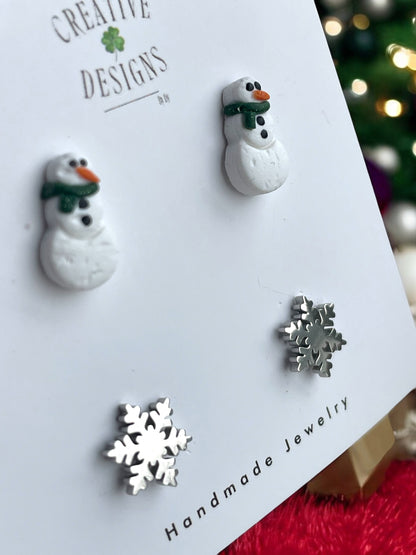 Snowman & Snowflake Stud Pack